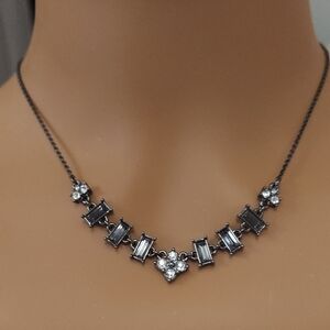 Vintage Avon SAQ Black Emerald Cut  Rhinestone Statement Necklace